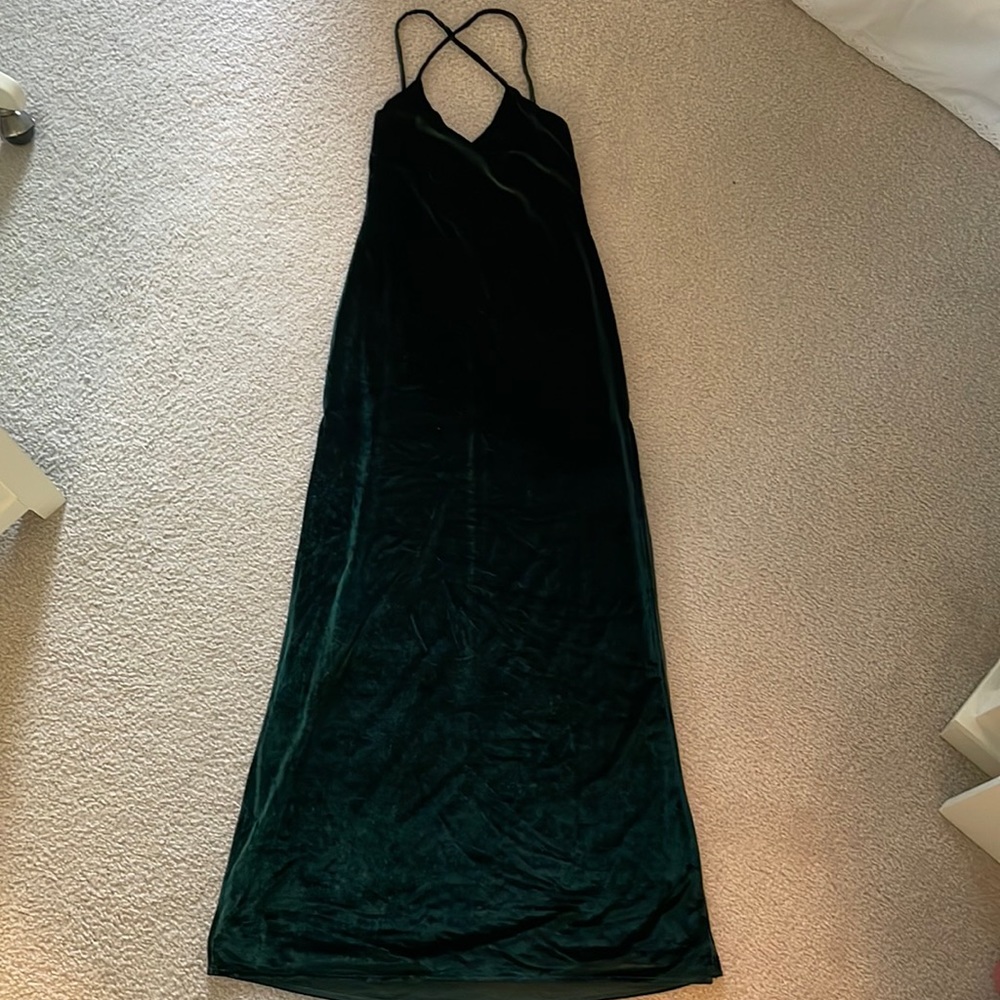 Velvet Evergreen Gown w/ Double Slits